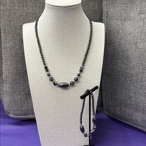 Hematite Smokey Gray Beaded Necklace and Bracelet Set